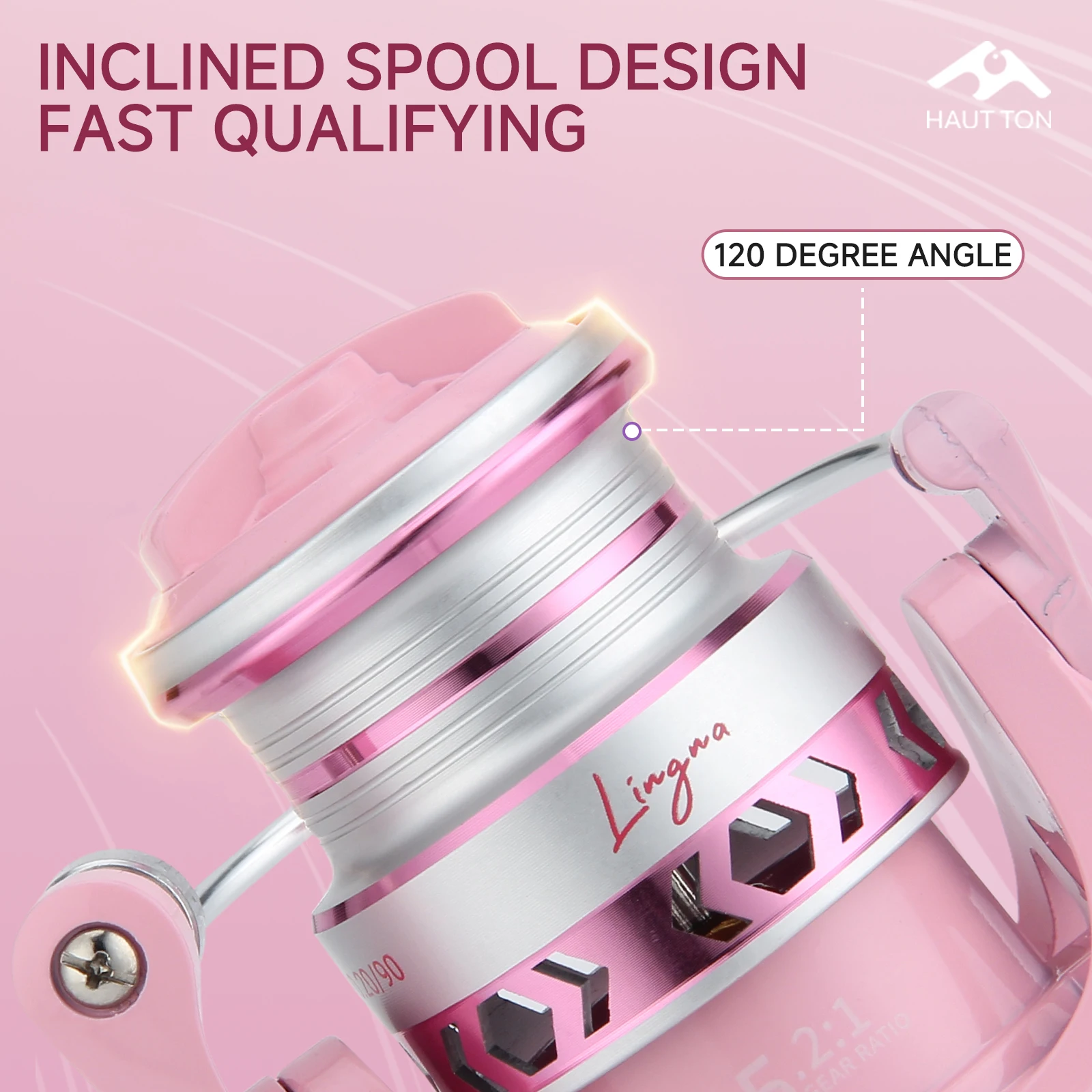 Carrete de pesca giratorio ligero PINK PURPLE, 3 + 1BB, relación de engranaje de alta velocidad 5,2: 1, arrastre máximo de 8KG, carrete de Metal y brazo basculante - imagen 5