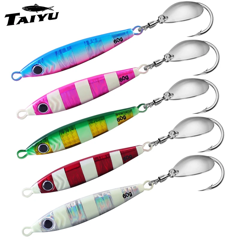 TAIYU Placa de hierro de extracción rápida pescado de plomo 20g/30g/40g placa de hierro Barracuda con cuchara giratoria de un solo Flash bomba de pesca de barco amarillo T