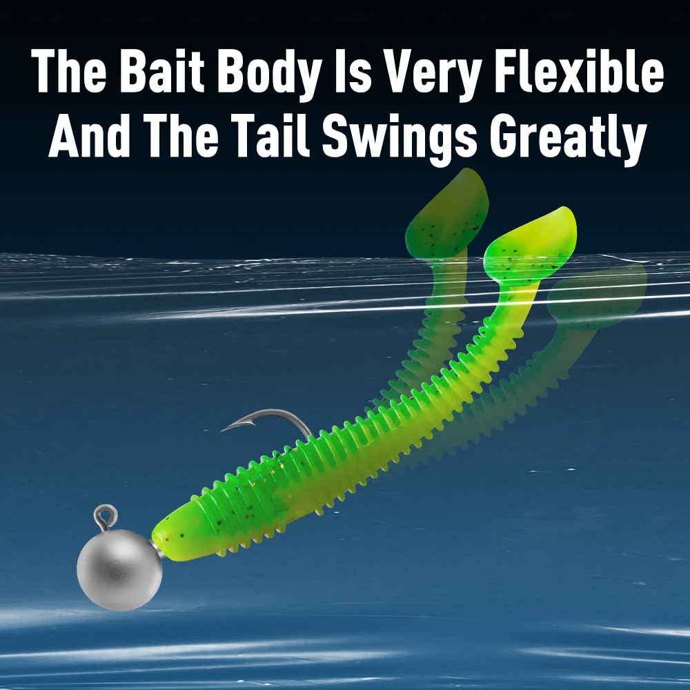 KINGDOM-Señuelos de Pesca blandos de cola en T de rosca de tornillo, cebo Artificial de PVC de acción de hundimiento, 0,37g, 0,8g, 1,3g, 20 unids/lote por bolsa - imagen 5