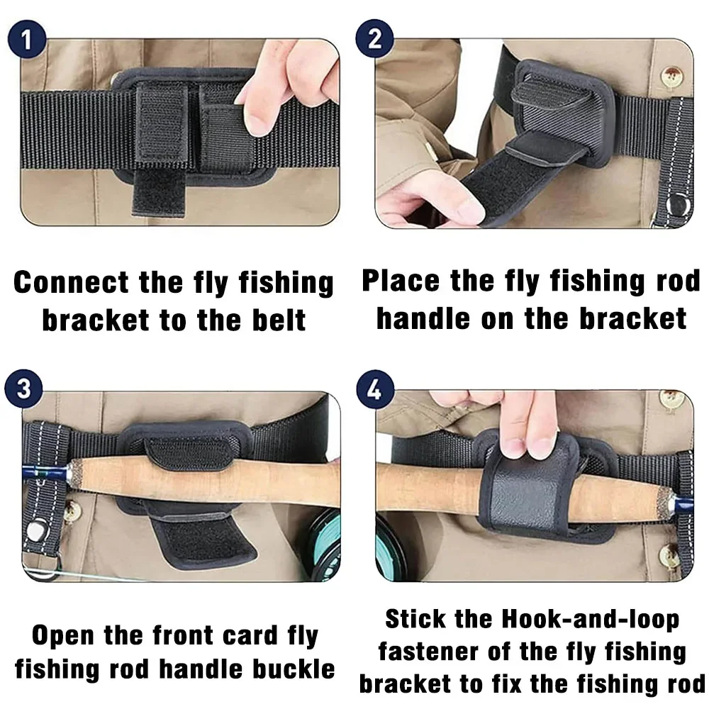Correa de cinturón ajustable, soporte para caña de pescar con mosca para fundición, herramientas de aparejos de pesca con señuelo al aire libre con función de sujeción de caña - imagen 5