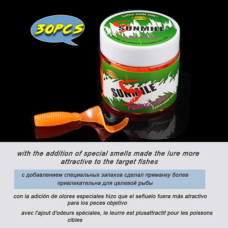 SUNMILE-Cebo Artificial de gusano suave para pesca en roca, señuelos de trucha para perca, 30mm/0,4g, 30 unids/lote - imagen 5