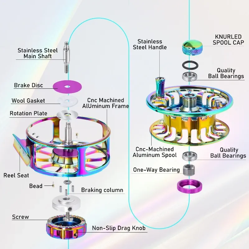 Carrete de pesca con mosca Multicolor Sougayilang 2 + 1 BB carrete de aleación de aluminio de fundición alta carretes de mosca de cenador grande aparejos de pesca - imagen 4