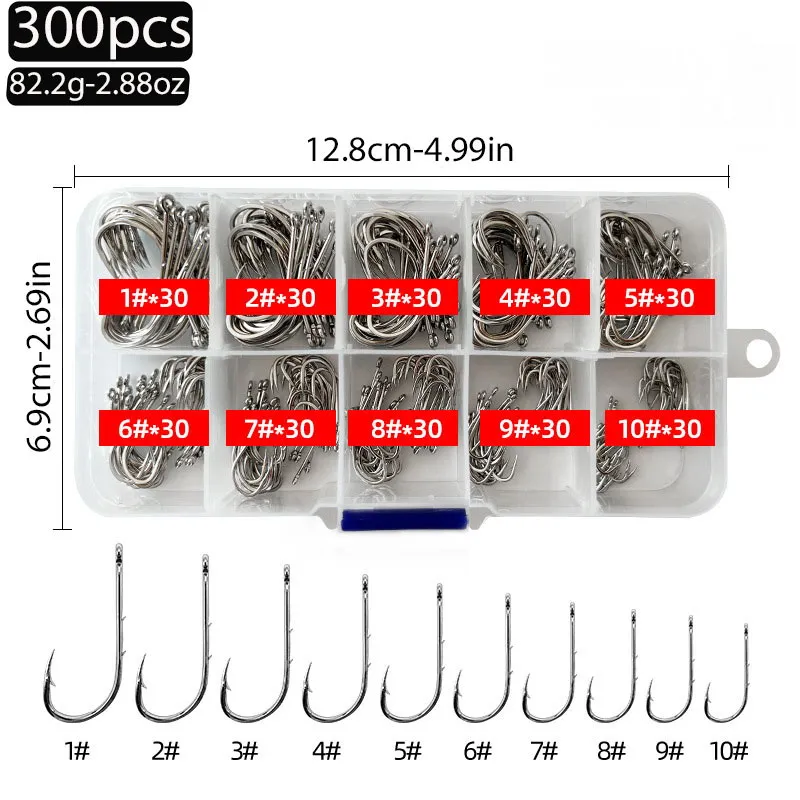 100/200/30 unids/caja anzuelo de pescado de pico torcido doble backspinal mango de vástago largo anzuelo de pesca con púas anzuelos de acero rico en carbono - imagen 4