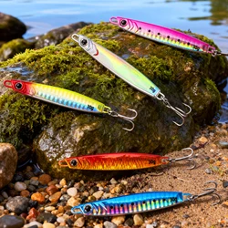 THKFISH-Kit de señuelos tipo cuchara de Metal, 5 uds., 15g, 25g, 30g, señuelos de Jigging de fundición larga con anzuelo triple, Spinner de ojo de pez 3D, cebos de pesca duros