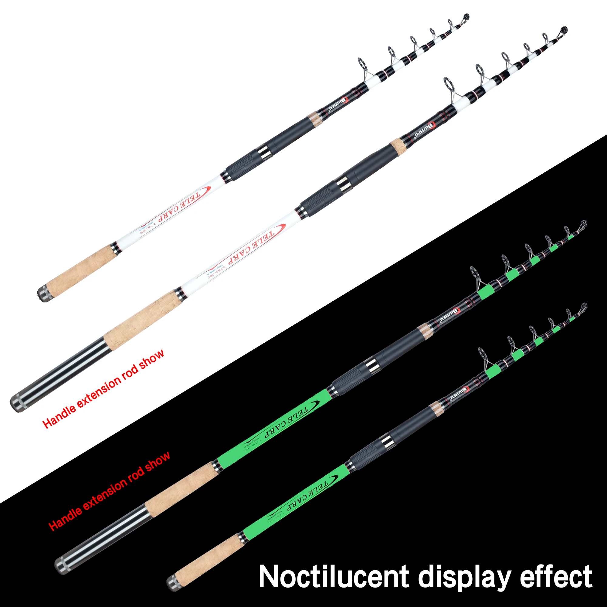 BIUTIFU-cañas de pescar telescópicas para carpa, caña de pescar giratoria de viaje de carbono T800 de 3,0/3,6/3,9/4,2 m, 40-180g - imagen 3