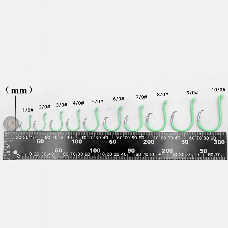 ZYZ-anzuelo de pesca circular luminoso, 10 tamaños, 4-10 piezas, anzuelo Hawksbill, anzuelos de agua dulce y salada para pesca de atún, bagre y lubina - imagen 4