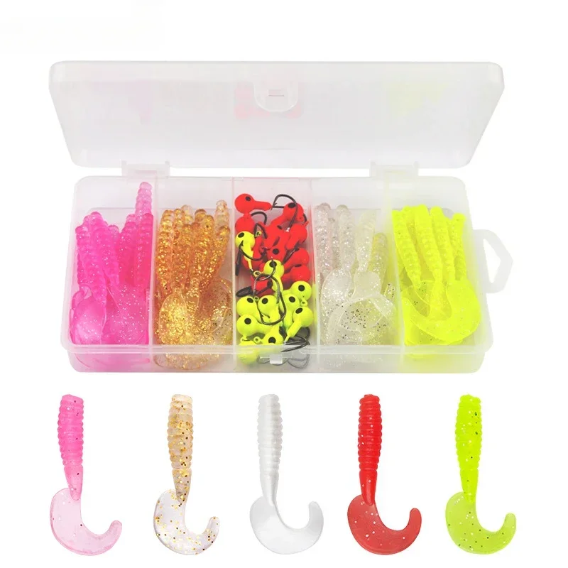 Un juego de cebo para corredor de carretera, cola en T roscada, carrete de cebo suave, gancho de cabeza de plomo de gusano suave, cebo falso Lua Spinnerbait Texas Jig