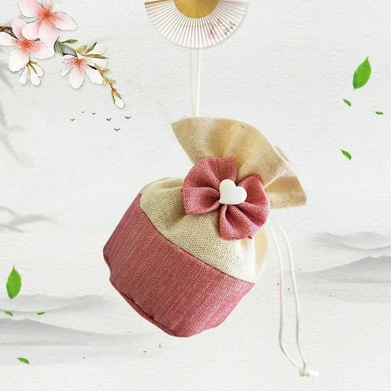 5pcs Canvas Candy Bag Gift Bag 11x11x6.5cm Round Bottom Bundle Pocket Drawstring Pocket Storage Sachet Handmade Canvas Bag - imagen 5