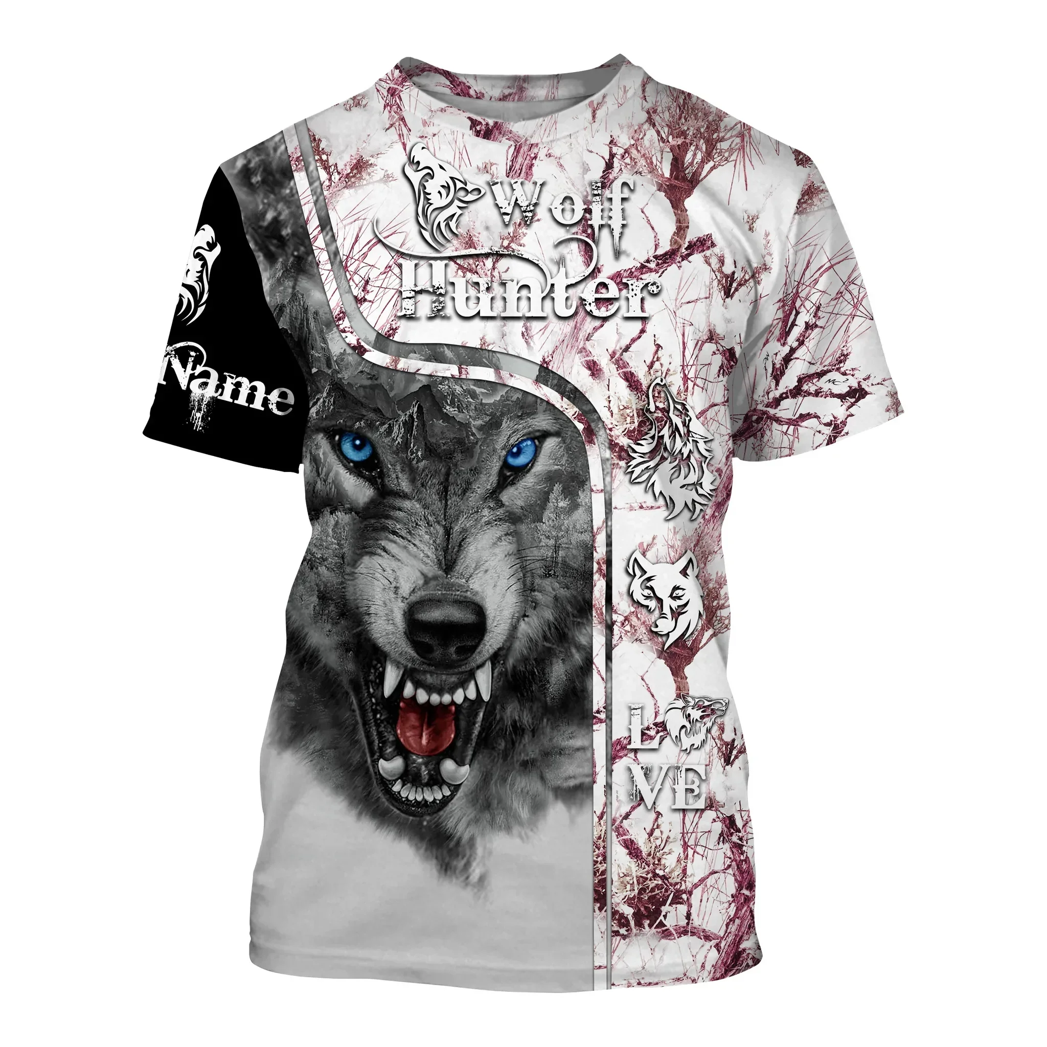 Camiseta de moda para hombre con estampado 3D de caza de lobo/cervo con nombre personalizado, pantalón corto informal Unisex de verano TX299 - imagen 5