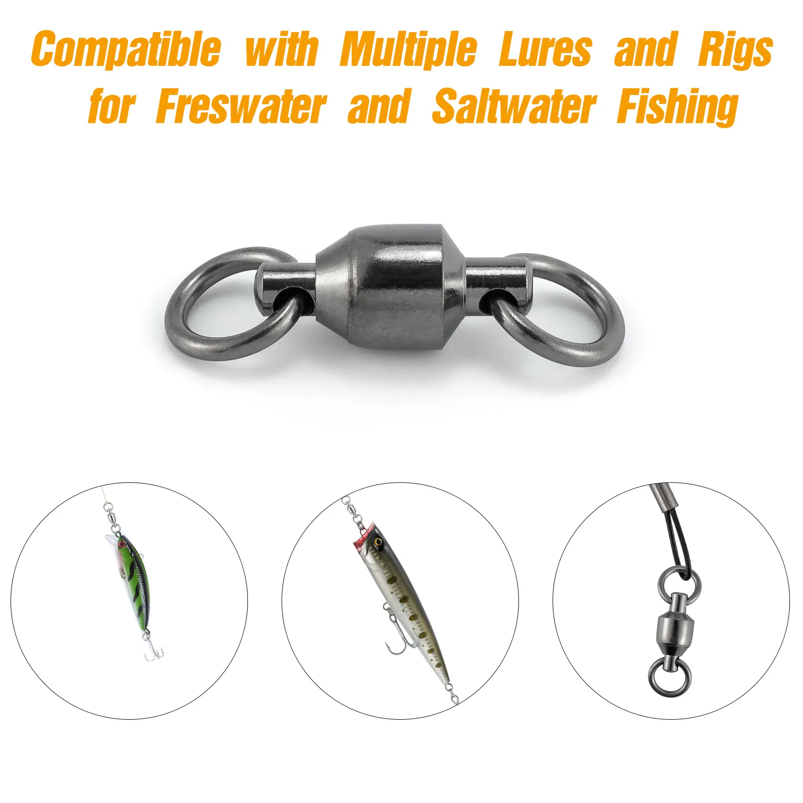 Dr.Fish 10 Uds. Anillo sólido giratorio de pesca de alta resistencia para agua salada, rodamiento de bolas de acero inoxidable, conector de señuelo para anzuelo de pesca rodante - imagen 5