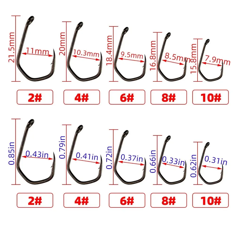 Hirisi 15 Uds. Anzuelo de pesca de acero con alto contenido de carbono recubierto de PTFE Micro púas con ojo accesorios de anzuelo de pesca de carpa X919 - imagen 2