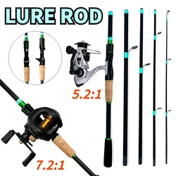 Combo de caña de pescar giratoria, caña de carbono ultraligera de 1,8/2,1 m, relación de engranaje de velocidad 5,2: 1/7, 2:1, carrete de Baitcasting para aparejos de pesca de carpa