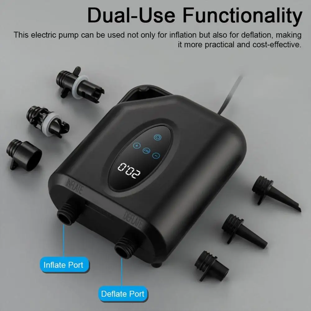 Bomba de tabla de Paddle de desinflado con apagado automático con 6 boquillas, bomba SUP eléctrica de 20PSI, tablas de pie inflables, compresor de aire para barcos - imagen 5