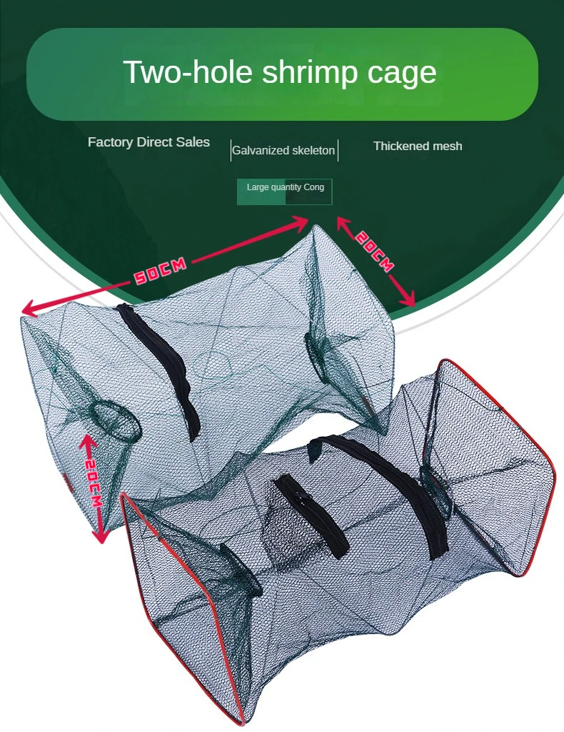Red de langosta plegable de dos agujeros, red de pesca con resorte, suministros de pesca - imagen 2