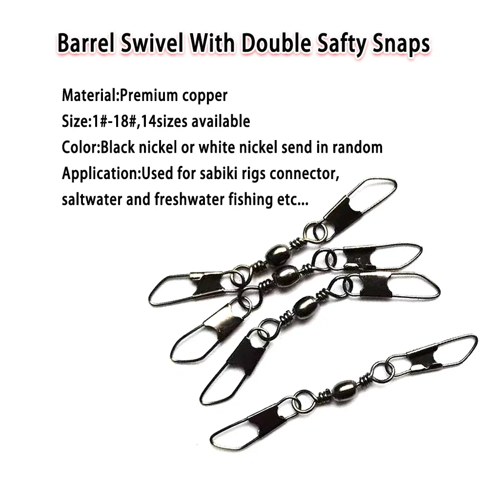 LIONRIVER-anillos sólidos giratorios de barril de cobre, conector de pesca con doble presión de seguridad para aparejos Sabiki, anzuelo de pesca en agua salada - imagen 2