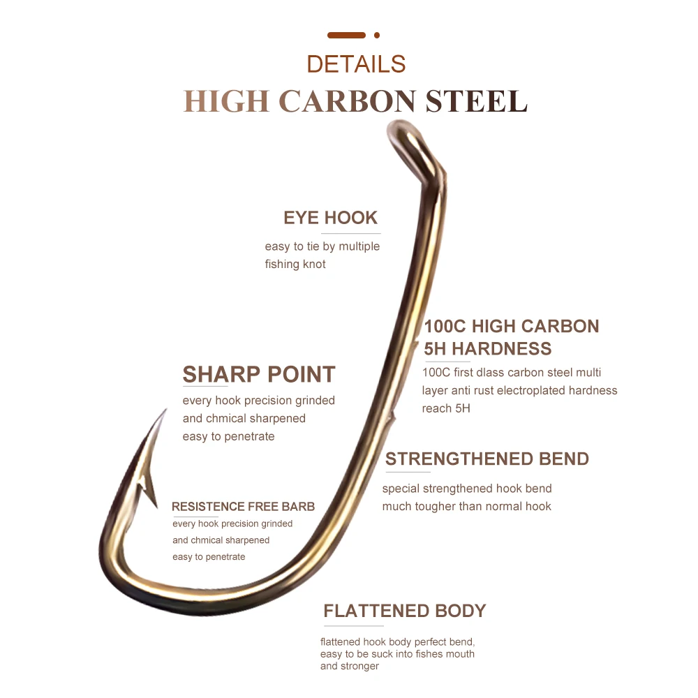 FTK-anzuelos de pesca Baitholder, 100 piezas, cebo vivo, con púas, vástago hacia abajo, ojo Offset, círculo, carpa, plantilla de pesca, gusano, aparejos - imagen 2