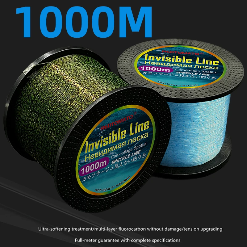 Línea de pesca Invisible de 1000m, monofilamento con manchas, camuflaje 3D, hilo de nailon que se hunde, carpa moteada japonesa, línea recubierta de fluorocarbono