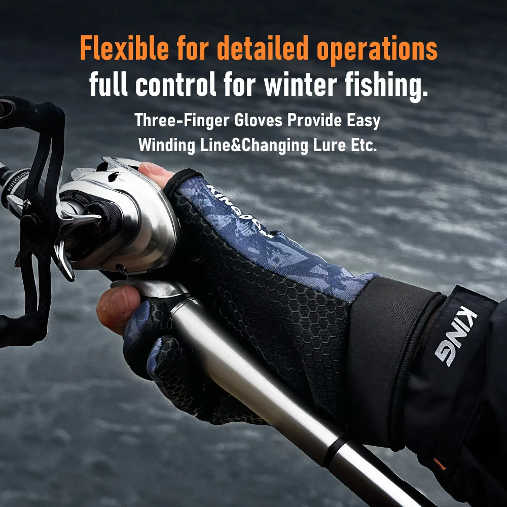 Kingdom-guantes de pesca de invierno L XL XXL para exteriores, corte de 3 dedos, antideslizantes, para ciclismo, correr, deportes, ropa de pesca - imagen 5