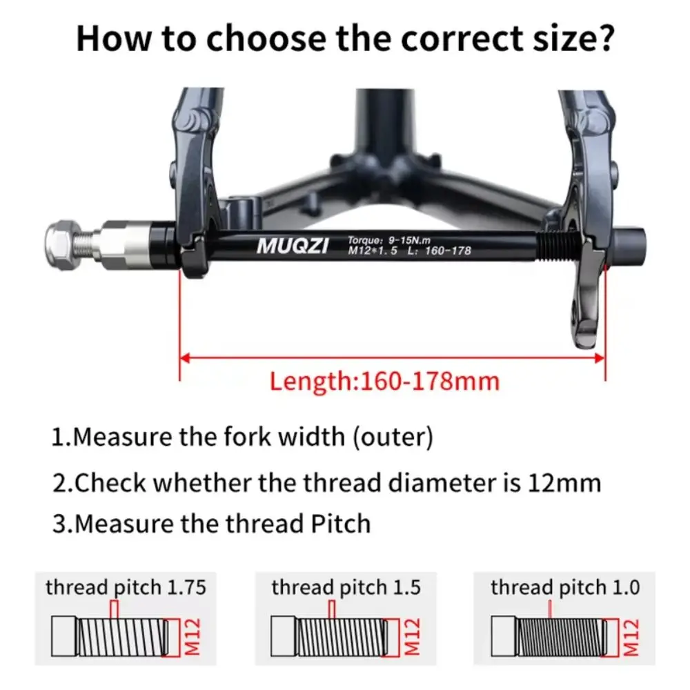 Adaptador de enganche de remolque de eje pasante de bicicleta de aleación de aluminio negro M12x1,0/1,5/1,75 adaptador de eje pasante de entrenador de rosca 160-178mm - imagen 2
