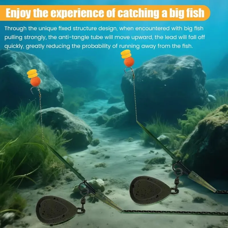 Kit líder pesca carpa completo con plomos, anzuelos y línea ponderada