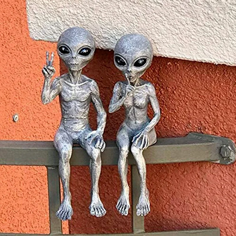 Adornos de extraterrestre para espacio al aire libre, estatua de resina para jardín, decoración del hogar, regalo, decoración de jardín y patio, miniaturas al aire libre - imagen 2