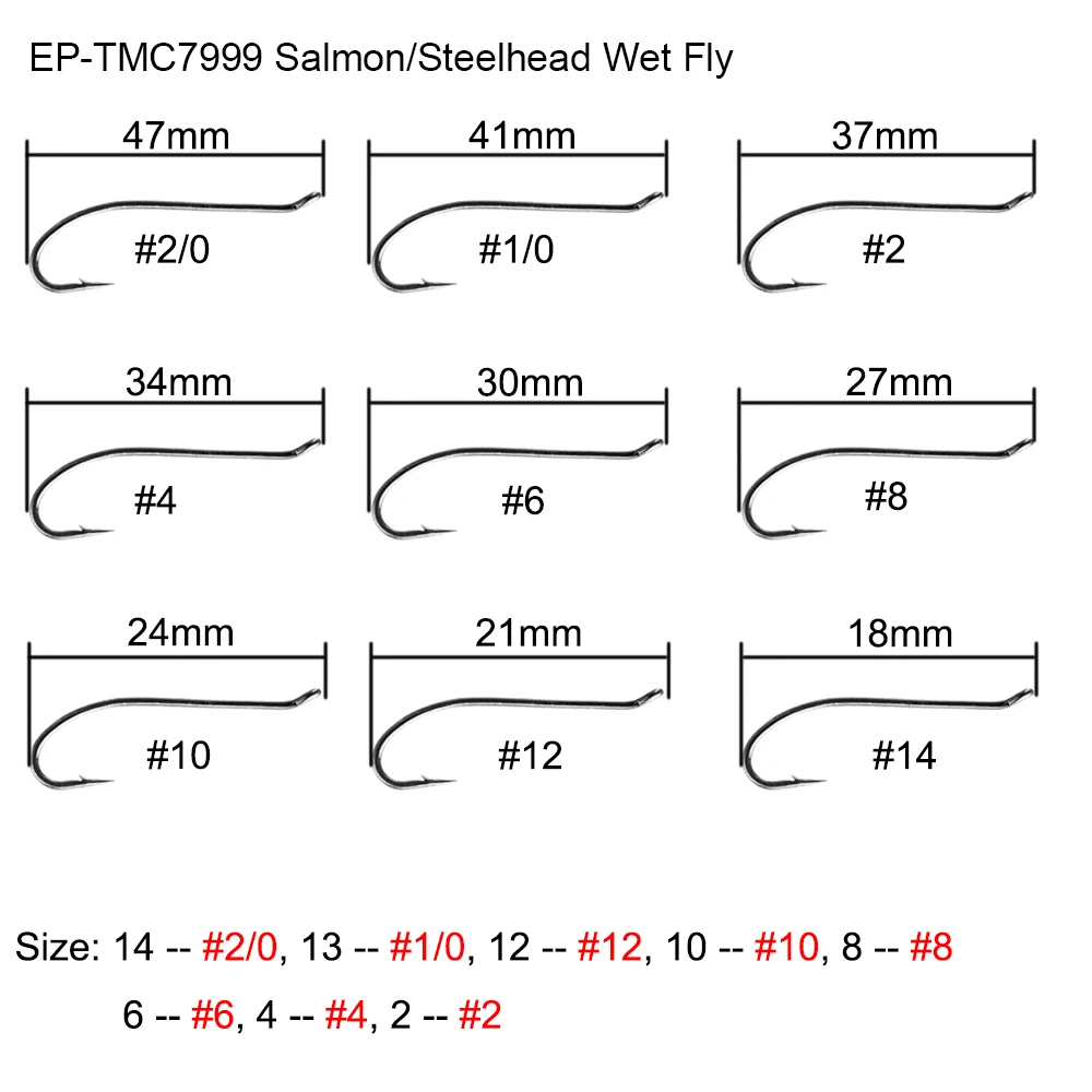 Eupheng 100 Uds anzuelos de pesca húmedos Ninfa salmón Steelhead Streamer Barb bronce níquel mosca anzuelos L - imagen 5