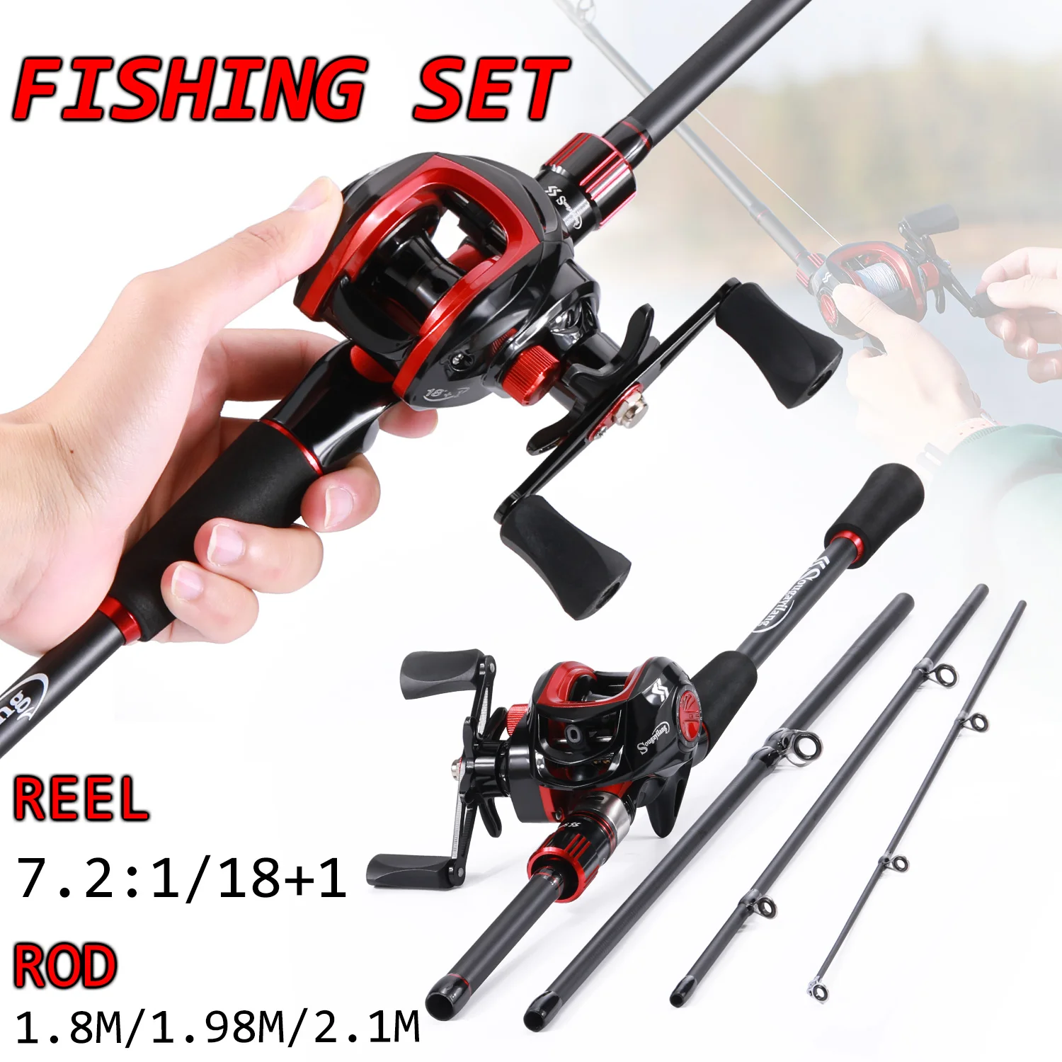 Combo pesca Sougayilang: caña de carbono, carrete 7.2:1, sedal y señuelo - imagen 2