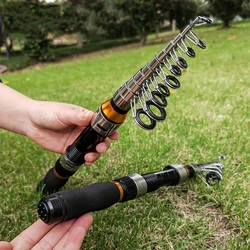 Mini caña de pescar de mar ultracorta para señuelo, caña de hielo de invierno, cañas de pescar telescópicas de bolsillo de 1M-2,3 M para viajes, agua dulce y salada