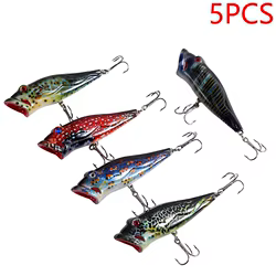 Juego de Señuelos de Pesca Popper Crankbait a rayas, aparejos pintados con puntos, cebo duro Artificial con gancho, 8cm/12,4g, Wobbler para peces/luccio, 5 uds.