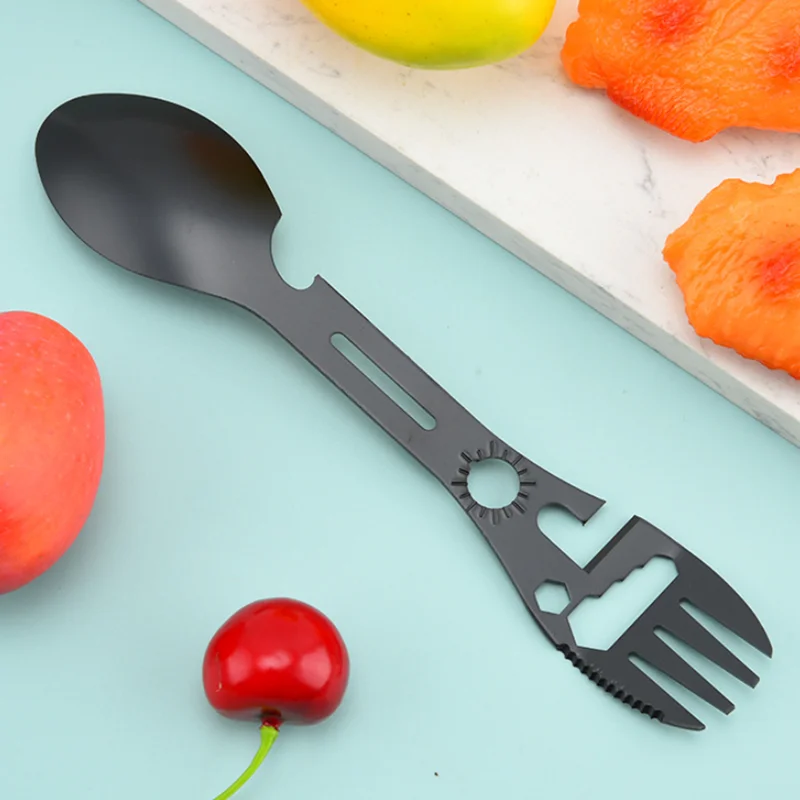 Tenedor multiherramienta de acero inoxidable, tenedor deportivo, abridor de botellas para campamento de Picnic, llave, herramienta de arpón, cubiertos, vajilla portátil, cuchara, cubiertos - imagen 4