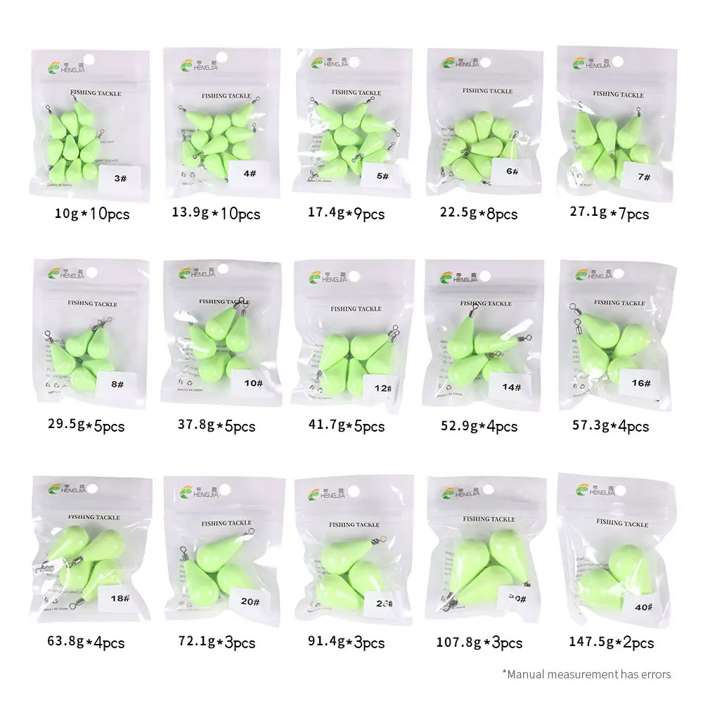 Pesas de plomo fluorescentes luminosas, accesorios de pesca, gotitas de agua, 12g-150g - imagen 2