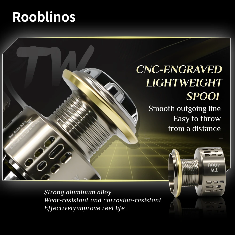ROOBLINOS TW II 5,2: 1 relación de engranaje carrete giratorio ligero 2000-5000 carrete fundición suave izquierda/derecha Convertible versátil Fishi - imagen 4