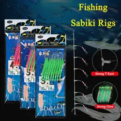 6/9 anzuelos Sabiki Rigs Señuelos de pesca de agua salada aparejos de cebo piel de pescado Real gancho de cuerda caballa que brilla en la oscuridad Flash Sabiki Rigs
