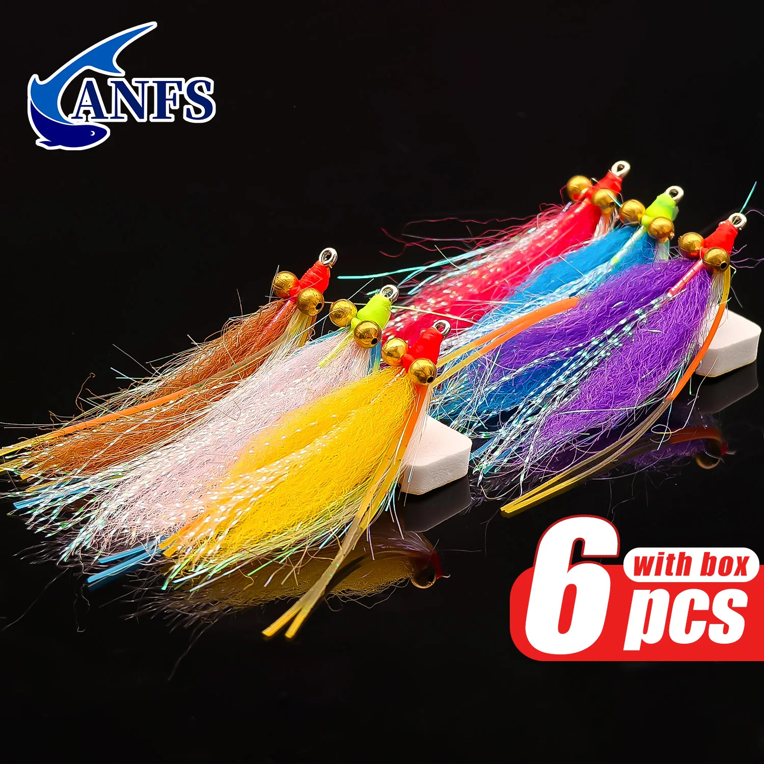ANFS 6pcs Crazy Charlie Streamer de pesca con mosca con caja de almacenamiento - imagen 5
