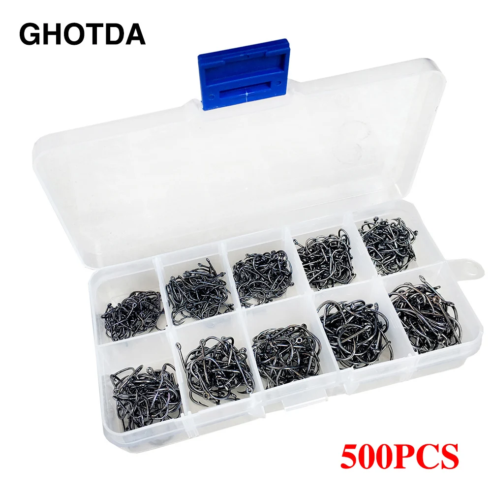 Juego de anzuelos de pesca de acero al carbono, accesorios de pesca de agua dulce y salada, 500 piezas - imagen 2