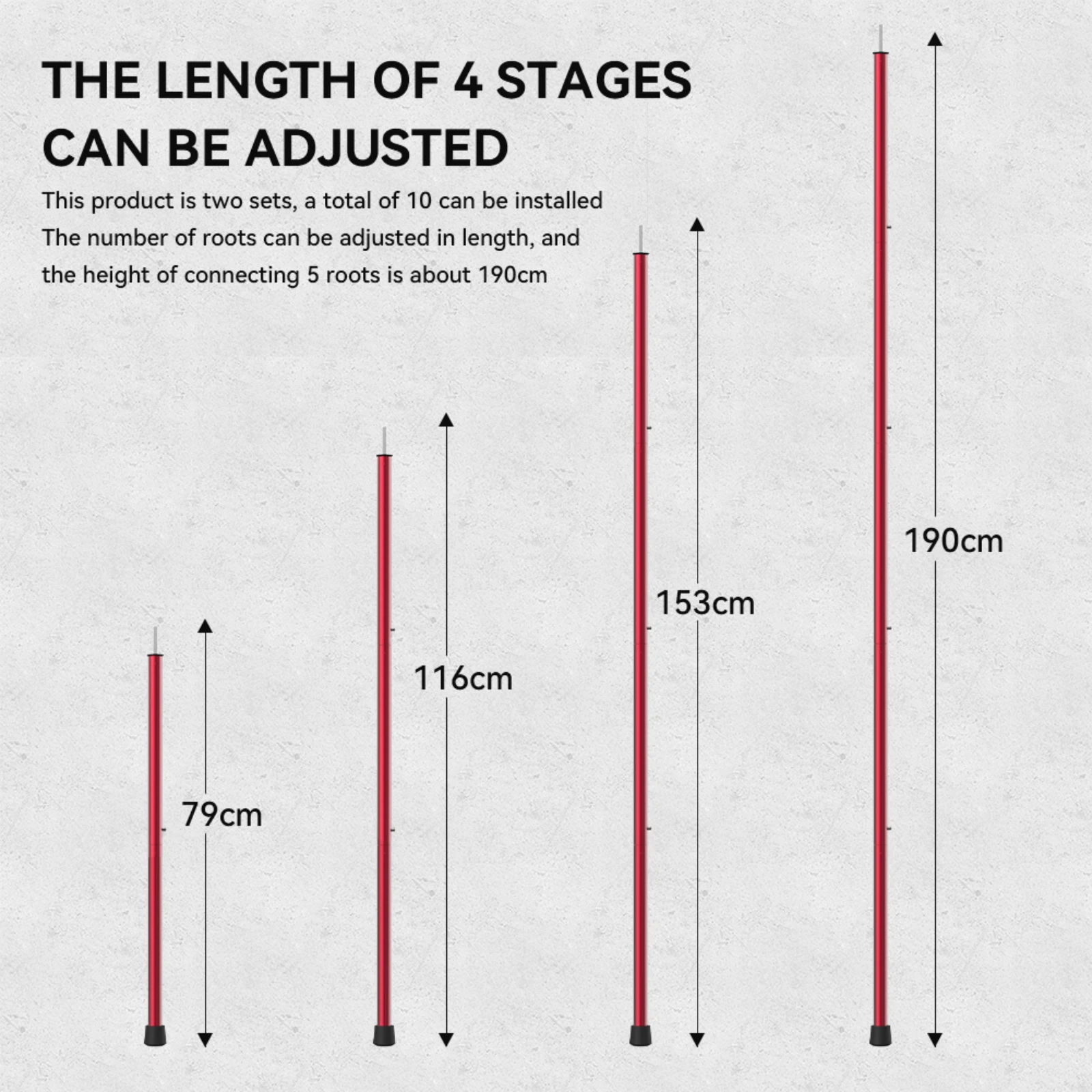 SANLIKE 2 juegos de postes de tienda telescópicos ajustables de aluminio rojo de 1,9 m de espesor OD 19mm postes impermeables accesorios para acampar al aire libre - imagen 2