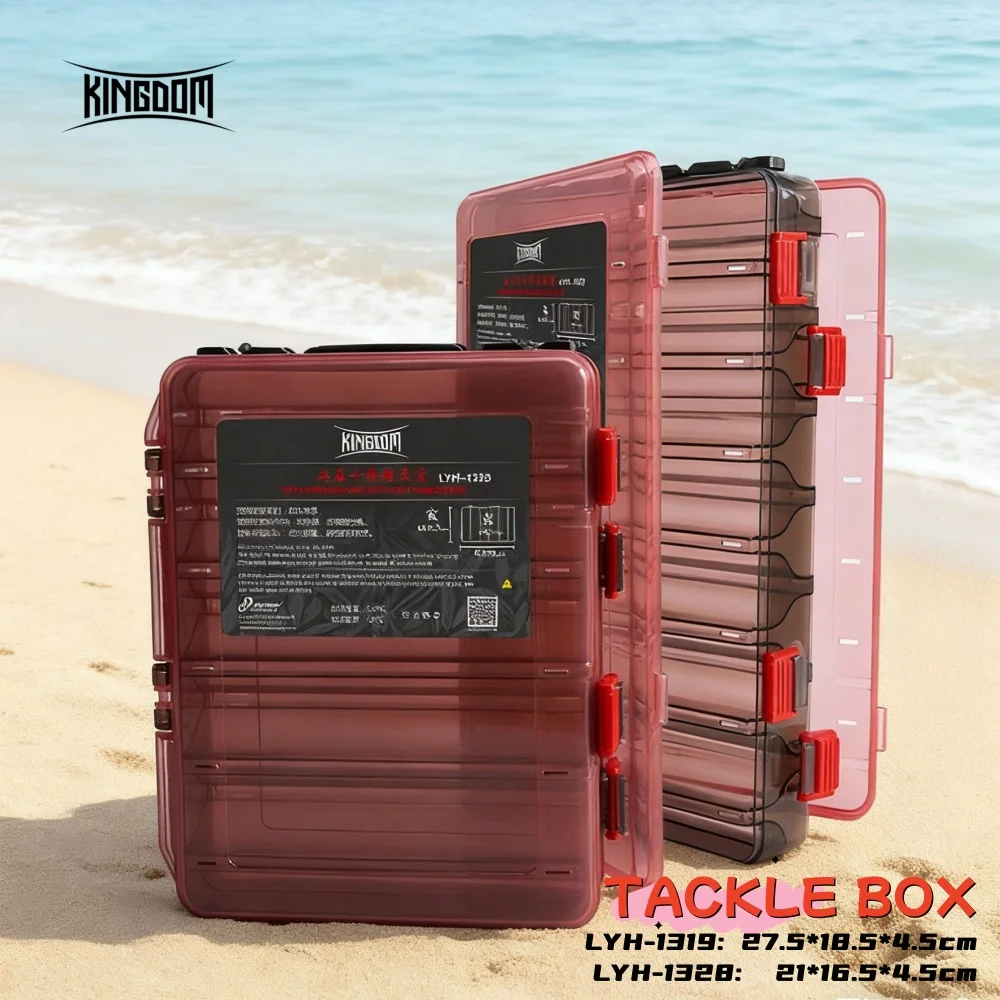 Kingdom-cajas de aparejos de pesca, 10 y 14 compartimentos, caja de almacenamiento de accesorios de pesca de plástico, cajas de señuelos de alta resistencia de doble cara - imagen 2