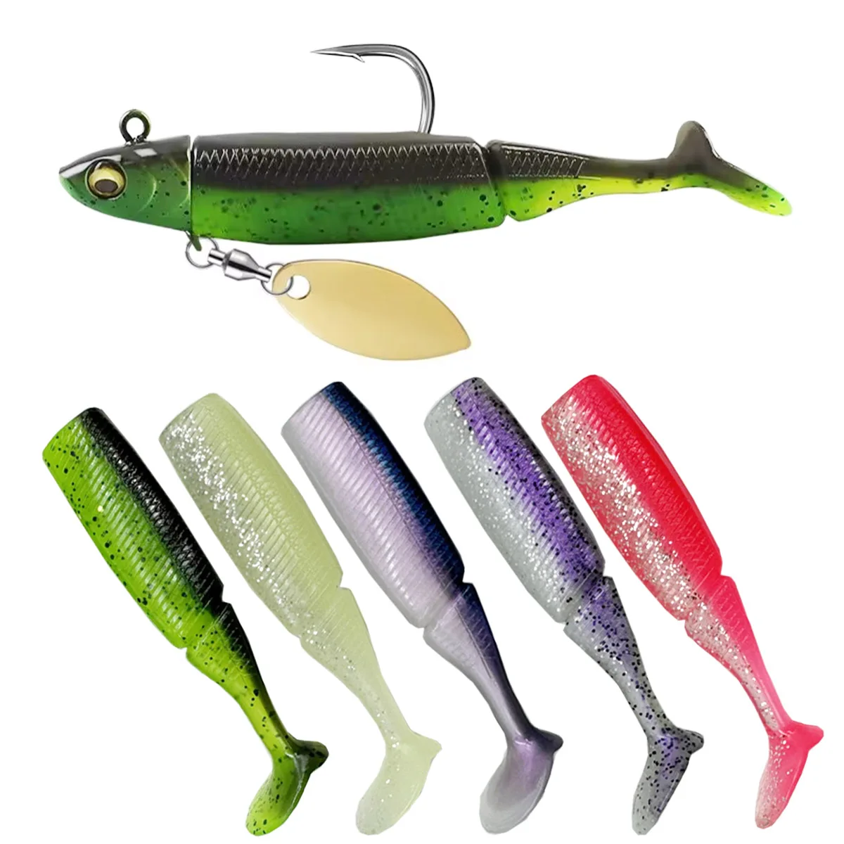 Señuelos de pesca blandos con cabeza de anzuelo de pececillo negro, 20g, señuelo de silicona Wobblers, cuchara giratoria de Metal, cebo para Lucio, trucha, aparejos de pesca de lubina - imagen 2