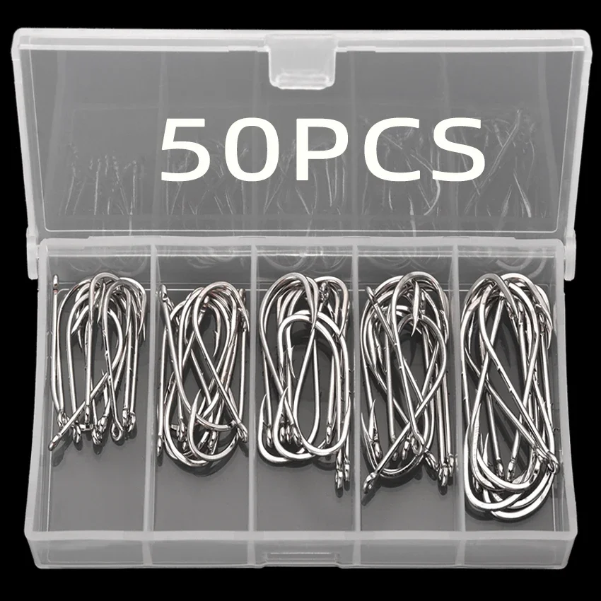 Anzuelos de pesca Aorace, señuelos de pesca con púas de mar, pico de vástago, soporte para cebo vivo, plantilla de pesca de carpa, accesorios para anzuelos de gusanos, 50 Uds. - imagen 2