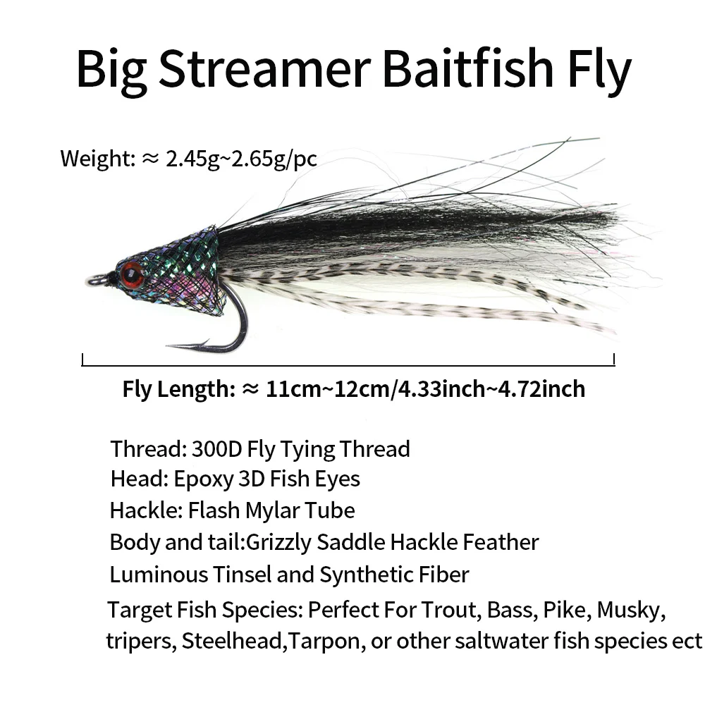 ICERIO 2/4PCS 4/0 # Señuelo de pesca con mosca 3D, Streamer grande, Baitfish, con sillín, Hackle para trucha, Lucio, lubina almizclada, Señuelos de Pesca de Mar - imagen 2