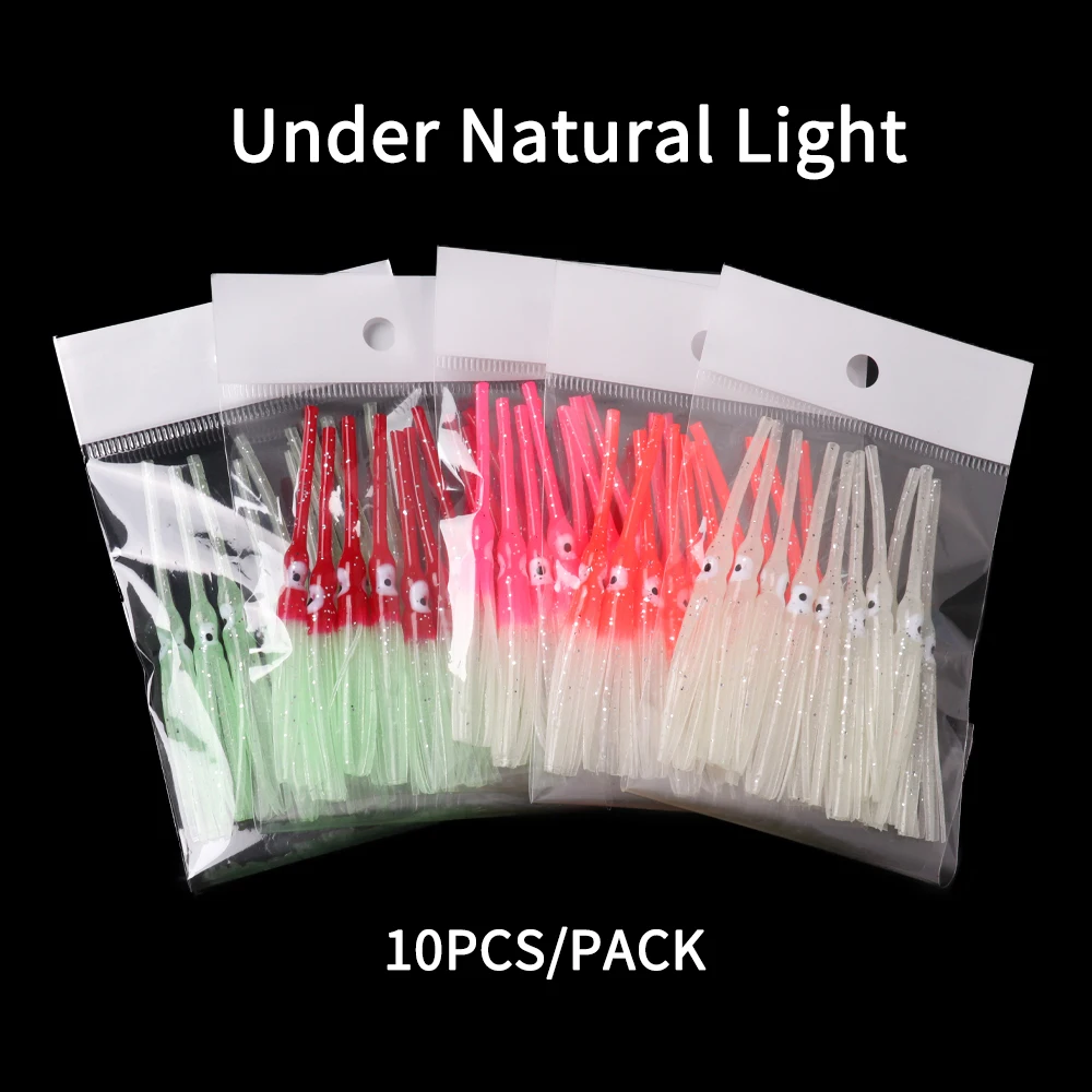 Lionriver-faldas de calamar coloridas para pesca en el mar, cebo de pulpo suave luminoso, 100 piezas, 8,5 cm de largo - imagen 3