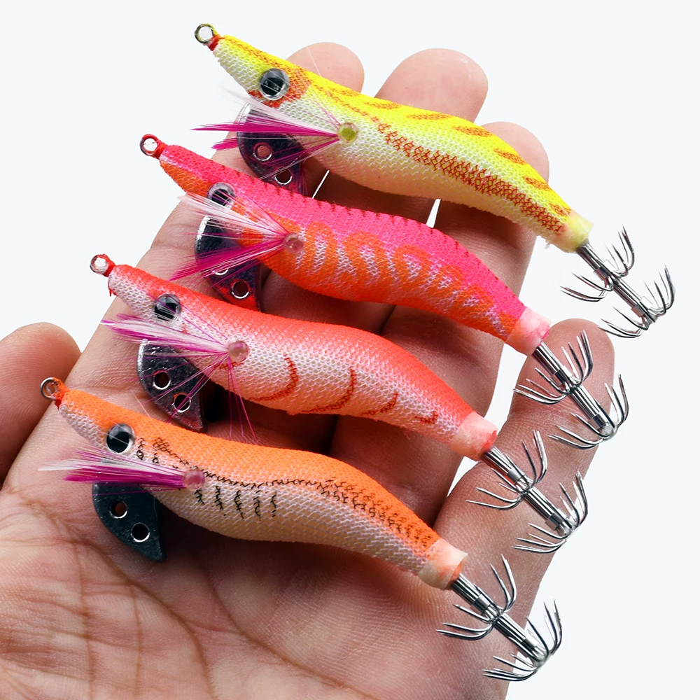 4 Señuelos de Pesca, Señuelo de Camarón Envuelto, Señuelo de Pulpo, Señuelos de Madera, Señuelo de Calamar, Anzuelos de Pesca, 8.3CM 7.2G 2.0 # - imagen 2
