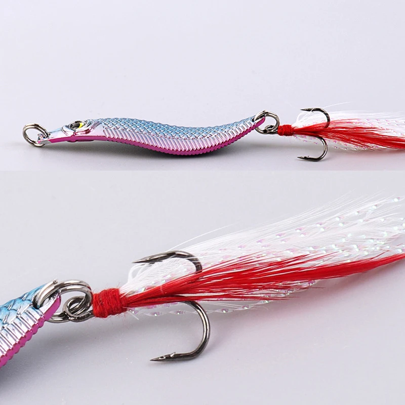 Señuelos de Metal duro con lentejuelas, anzuelo de plumas de 5 colores, Wobbler, 10g, 15g, caja de 5 unidades - imagen 5