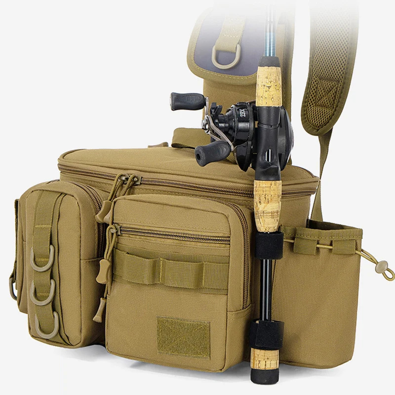 Mochila individual para aparejos de pesca con soporte para caña, caja de señuelos, bolsa de almacenamiento de engranajes, bolsa para aparejos de caza y senderismo al aire libre, riñonera para hombre - imagen 3