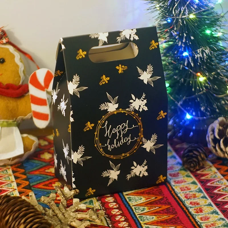 Caja de regalo de Navidad, bolsa de papel de ciervo de cielo nocturno, caja de dulces de galletas de Chocolate, bolsa de regalo de decoración navideña, 5 piezas por juego - imagen 4