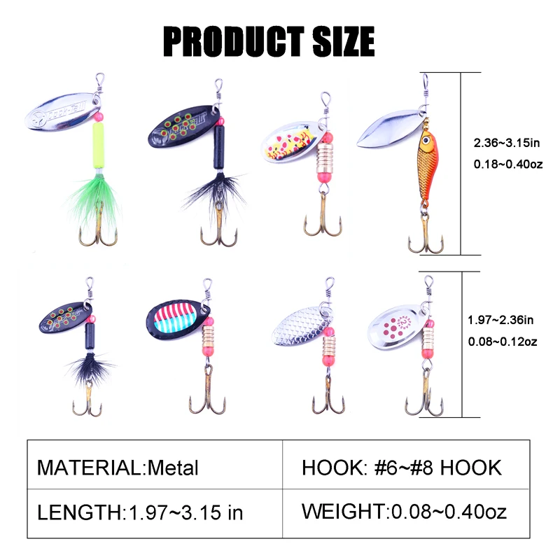 JsFun-Juego de Señuelos de Pesca giratorios, Kit de cebo Artificial de ganchillo, cuchara de Metal, 17 unids/lote por caja - imagen 4