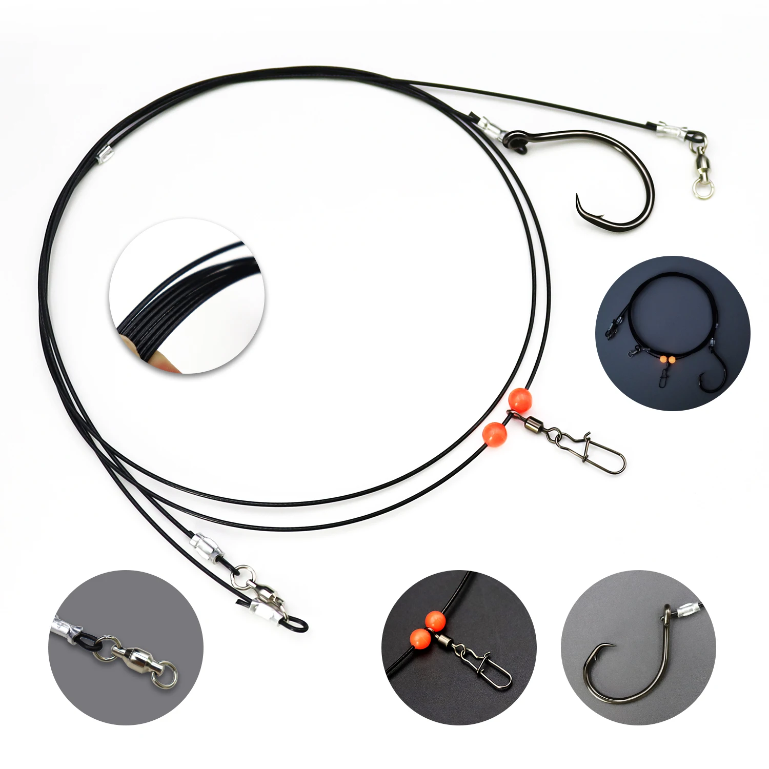 ZYZHE 1 pieza de aparejos de pesca marítima con 49 hebras de alambre de acero 10/0 #   Anzuelos circulares Ideal para pesca en el mar, aparejos de tiburones y atún, anzuelo de cuerda - imagen 2