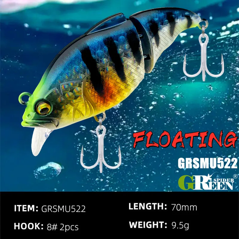 GREENSPIDER-Wobbler de pesca realista, 2 segmentos, Swimbait Crankbait, cebo duro de 70mm y 9,5G, señuelos flotantes para lubina y Lucio - imagen 2