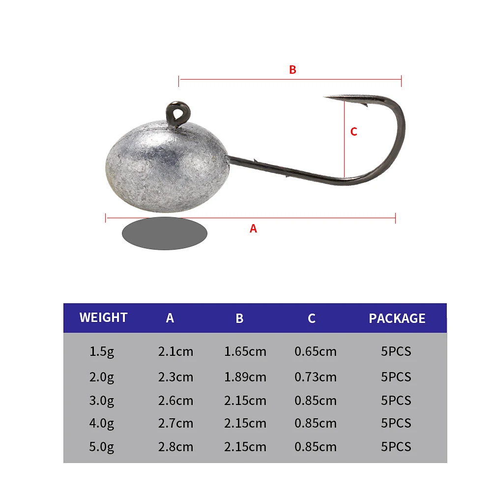 SUNMILE-Mini anzuelos de cabeza de pez Rockfish, 5 piezas, 1,5g, 2g, 3g, 4g, 5g, señuelo suave, anzuelos de gusano - imagen 2