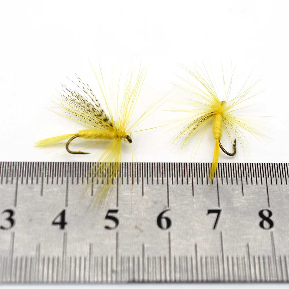 MNFT 10PCS 12 #   Cuerpo amarillo pluma brillante moscas de pesca con mosca anzuelo de púas cebo de insectos artificiales - imagen 3